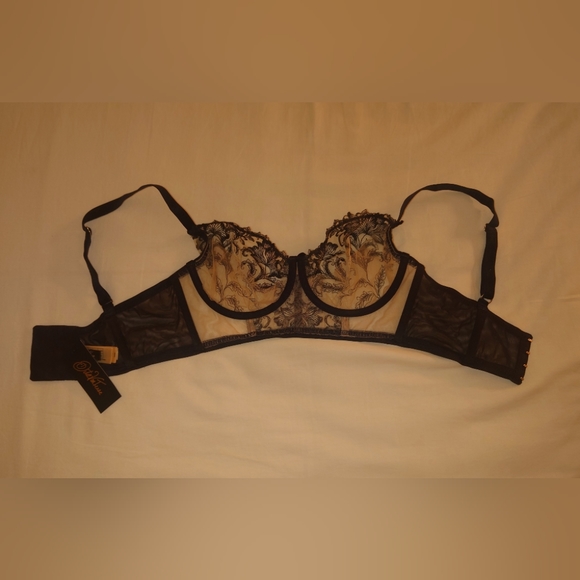 NWT Black DITA VON TEESE Nocturnelle Longline Bra 34dd Sheer Lace Balconette Hot - Picture 7 of 9